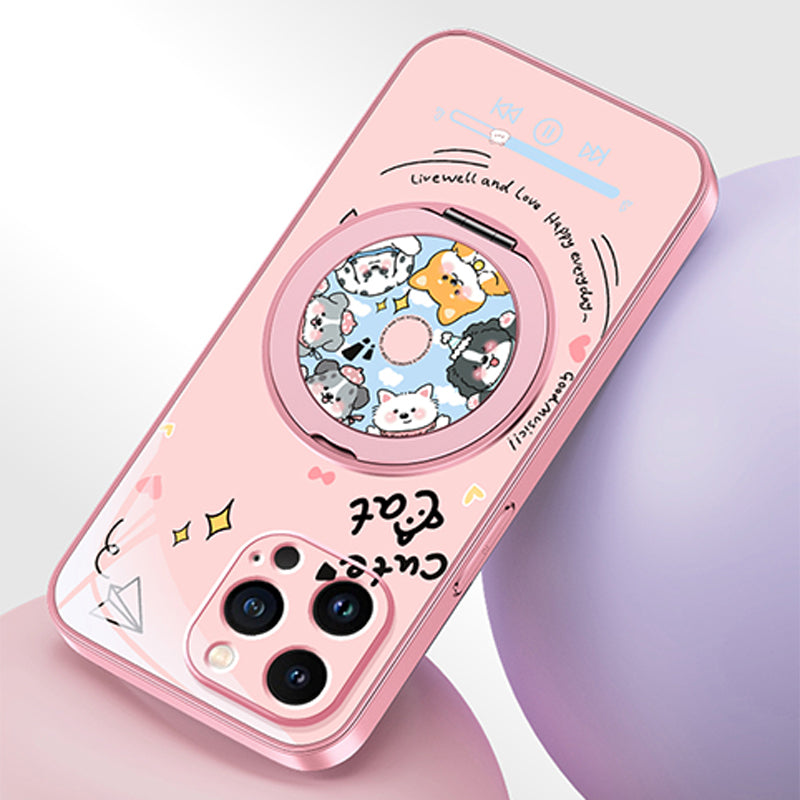 音楽ペットモチーフ回転マグネットスタンド付きマットスマホケース