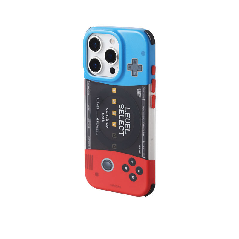 赤青配色ゲーム機モチーフオリジナル個性派マグネット式スマホケース
