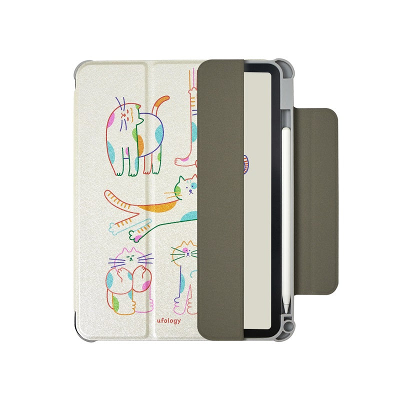 カラフルなイラスト猫モチーフマグネット式iPadケース