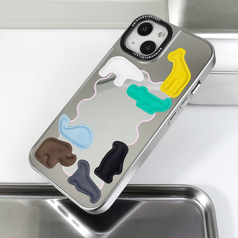 可愛い動物モチーフミラー付きマット加工TPUスマホケース