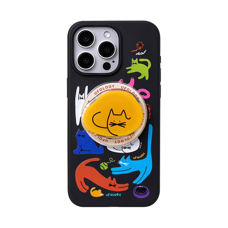 カラフル猫イラスト生分解性素材マグネット式スマホケース