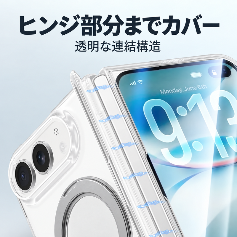 iPhone Duo用クリアケースのヒンジ連結構造
