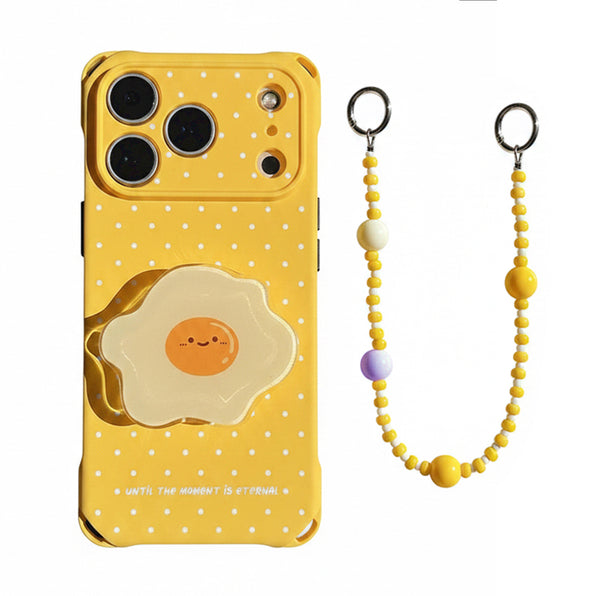 iPhone case, fried egg pattern, with stand and chain