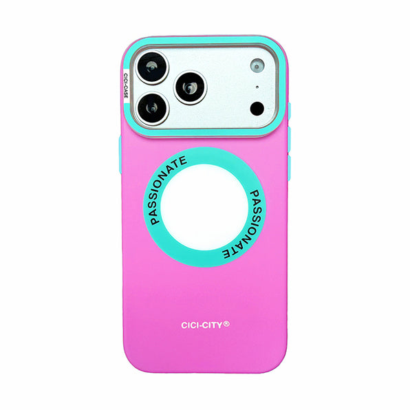 iPhone 18 Pro Max・18 Proを含む全12機種対応 MagSafe対応 ローズピンク × ターコイズ撞色アクセント おしゃれ かわいい ドーパミンカラー マット iPhone ケース 耐衝撃 大開口カメラ部