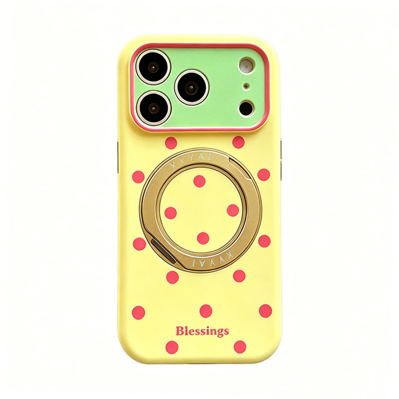 カラフルドット 360°回転スタンド付き iPhoneケース イエローカラー メイン