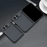 ダークグレー・ケース一体型保護フィルム・ペン付きのiPhone Duoケース