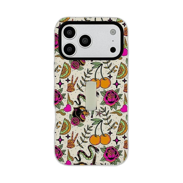 ストラップ付き タトゥー柄 iPhoneケース レトロ メイン(白底)