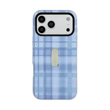 ストラップ付き 格子柄 iPhoneケース ブルー メイン(白底)