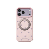 カラフルドット 360°回転スタンド付き iPhoneケース ピンク+グレーパープルドット メイン