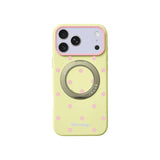 カラフルドット 360°回転スタンド付き iPhoneケース イエロー+ライトピンクドット メイン