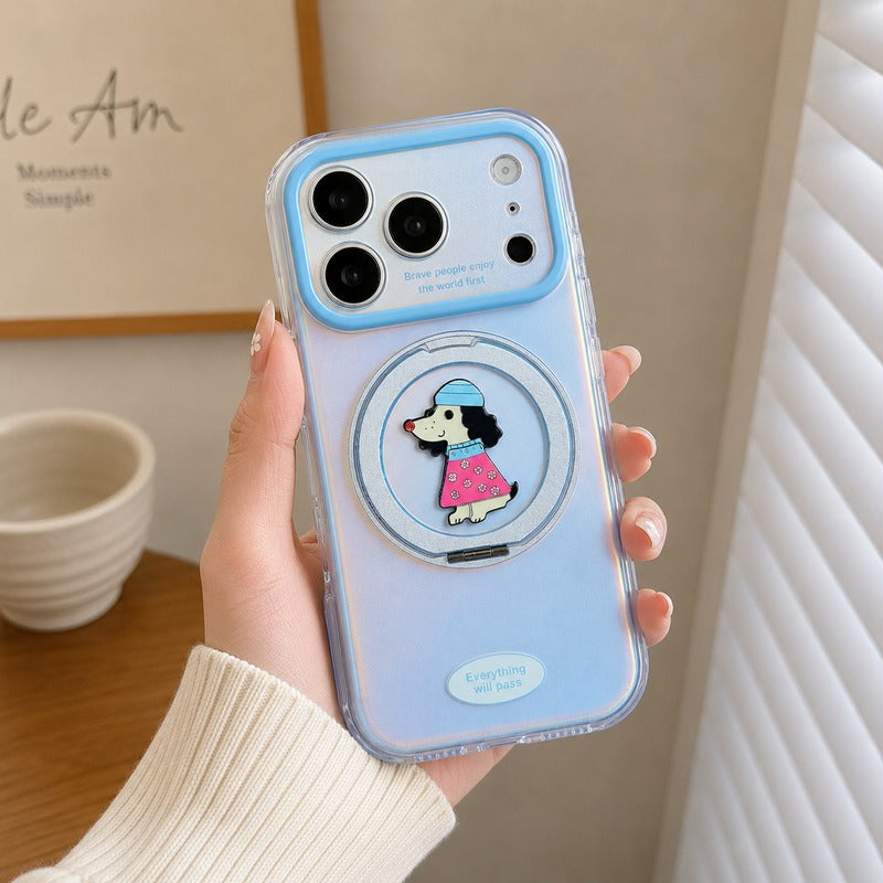 ダークパープル 回転スタンド iPhoneケース ハンドストラップ付き