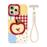 りんごチェック柄 iPhoneケース アイボリー ハンドストラップ付き背面商品画像