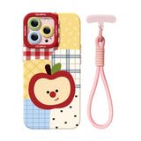 りんごチェック柄 iPhoneケース ピンク ハンドストラップ付き背面商品画像