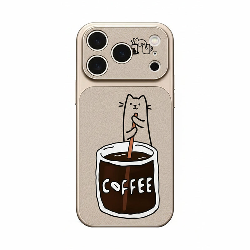 コーヒーねこ柄iPhoneケース ゴールド