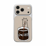 コーヒーねこ柄iPhoneケース シルバー