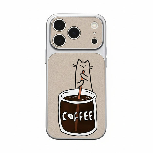 コーヒーねこ柄iPhoneケース シルバー