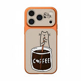 コーヒーねこ柄iPhoneケース オレンジ