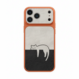 くつろぎねこ柄iPhoneケース オレンジ×グレー