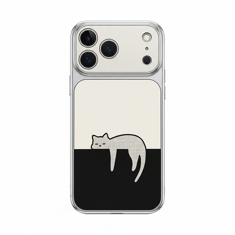 くつろぎねこ柄iPhoneケース シルバー×ホワイト