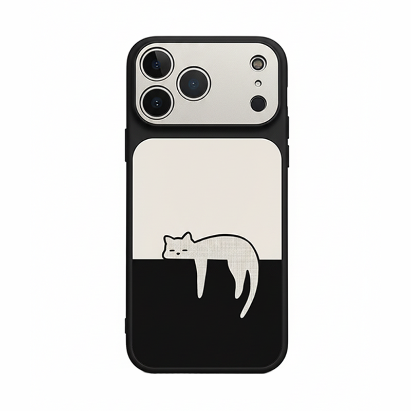 くつろぎねこ柄iPhoneケース ブラック×ホワイト