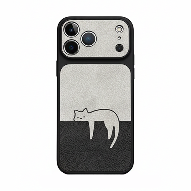 くつろぎねこ柄iPhoneケース ブラック×グレー
