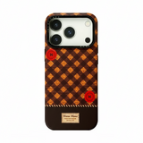 チェック柄ボタンiPhoneケース ブラウン×オレンジ(ケース単品)