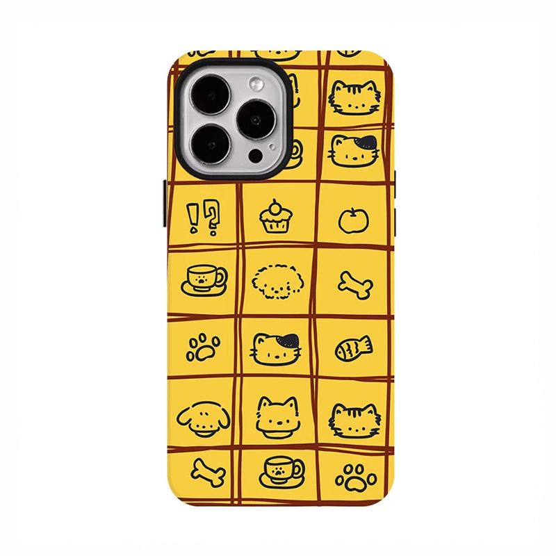 イエロー格子 アニマルライン iPhoneケース イエロー(ケース単品)