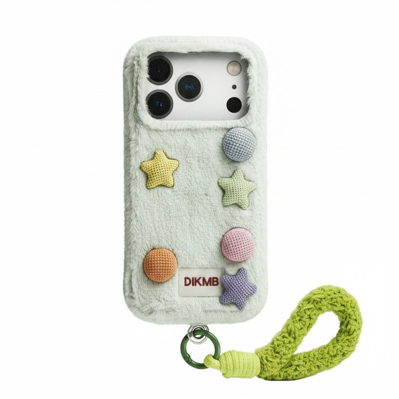 立体スター&ボール ふわふわ iPhoneケース グリーン(2点セット)