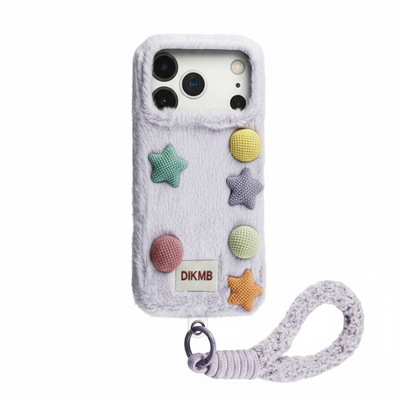 立体スター&ボール ふわふわ iPhoneケース パープル(2点セット)