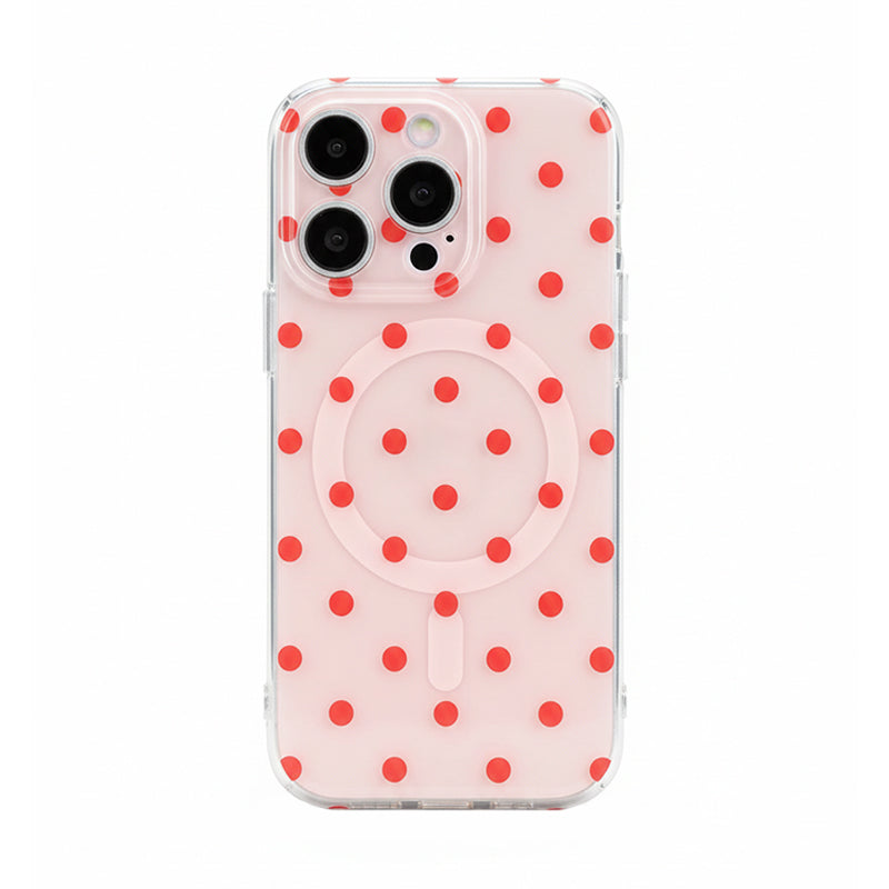カラフルドット 透明感 マグネット式iPhoneケース クリア×レッド(ケース単品)