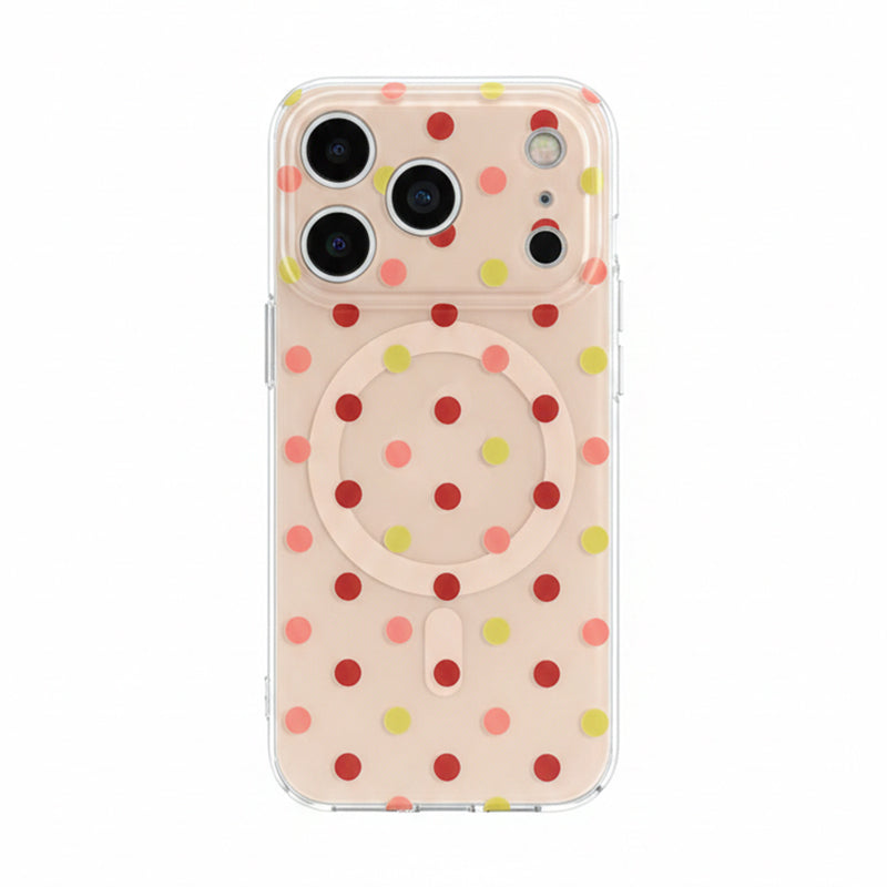 カラフルドット 透明感 マグネット式iPhoneケース クリア×ベージュ(ケース単品)
