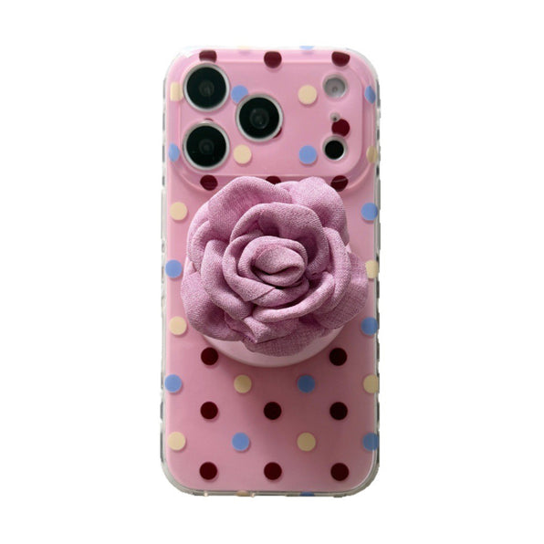 カラフルドット 透明感 マグネット式iPhoneケース ピンク×パープル(2点セット)