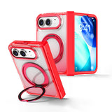 回転リング クリア配色 折りたたみiPhoneケース レッド