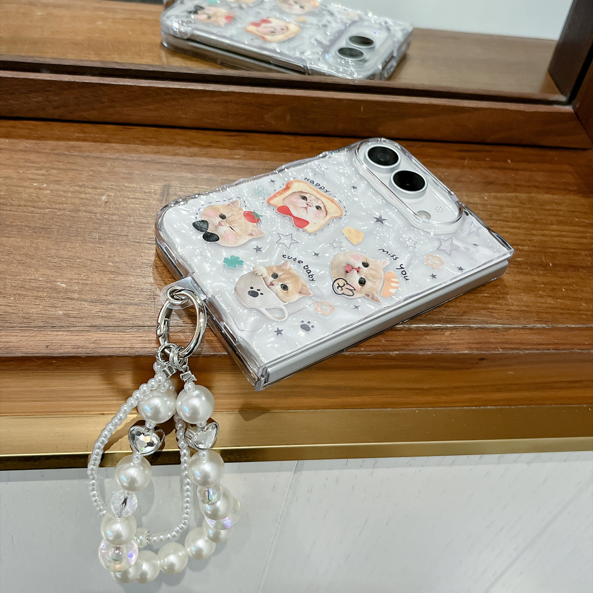 ネコ&イヌ クリアしわ模様 折りたたみiPhoneケース 使用・構造イメージ 8