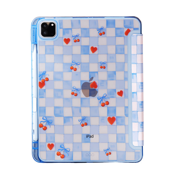 ブルーチェック チェリー&ハート iPadケース iPadケース(単品)