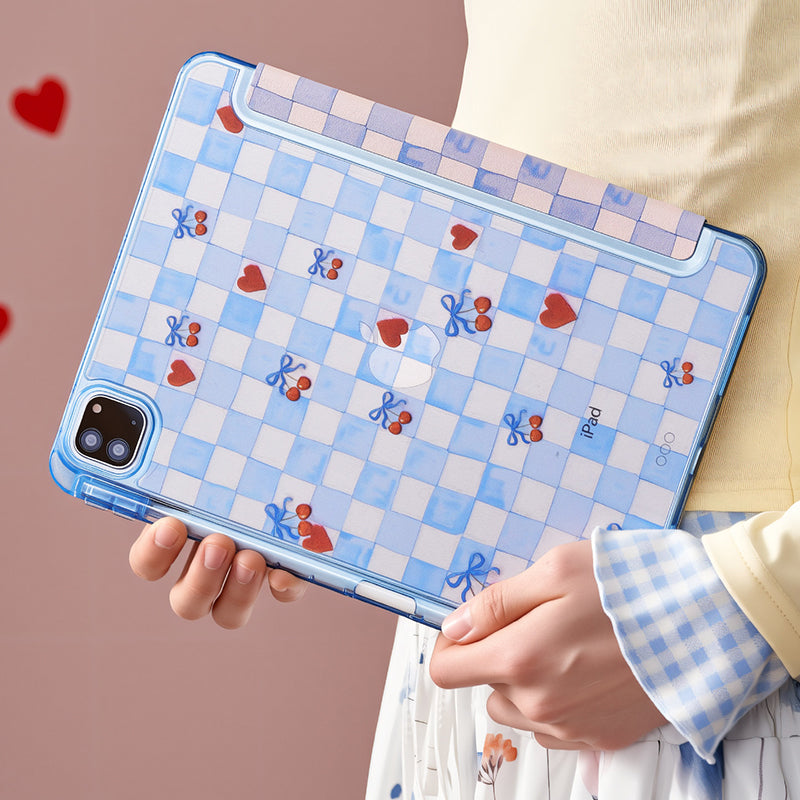 ブルーチェック チェリー&ハート iPadケース 使用・構造イメージ 5