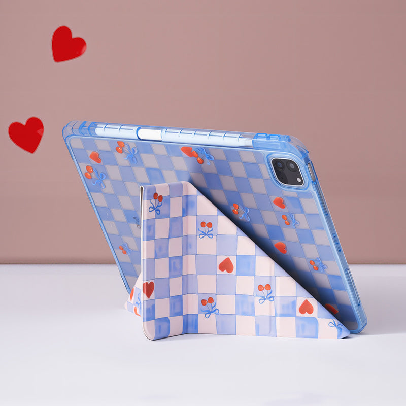 ブルーチェック チェリー&ハート iPadケース 使用・構造イメージ 13