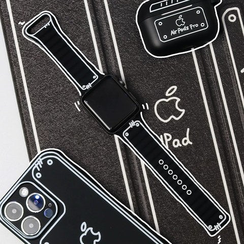 マグネットブラック Apple Watch モノクロ線画シリコンバンド SKU