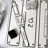 ホワイト(ロング)+ホワイトケース Apple Watch モノクロ線画シリコンバンド SKU