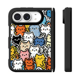 ドッグ&キャット柄の折りたたみスマホケース、正面と側面の実物参考画像