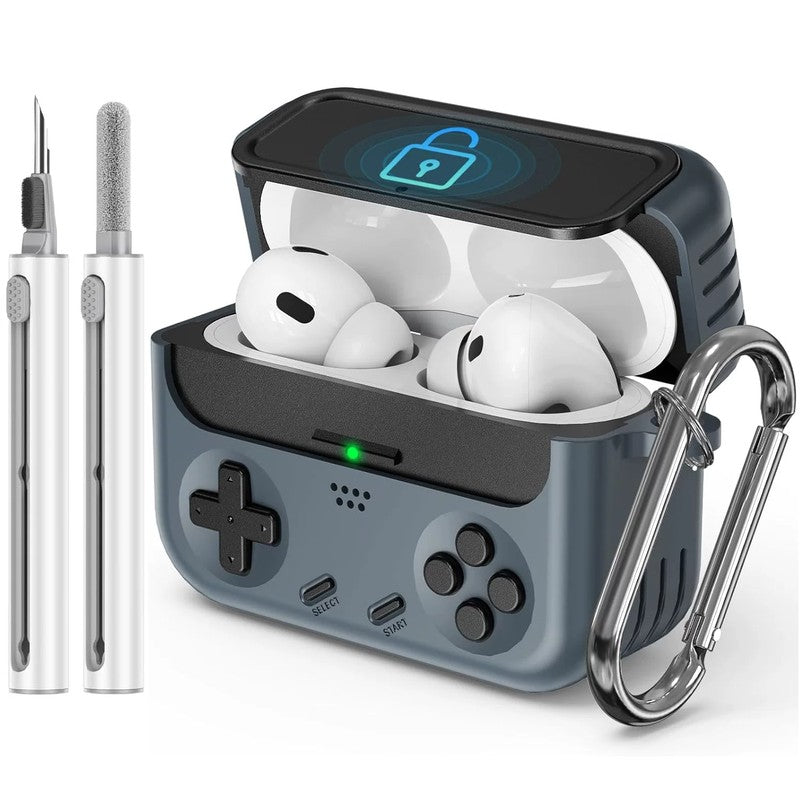 AirPods ケース ゲームコントローラー型 ブラック クリーニングペン付き レトロゲーム機風 Pro第3世代 第4世代対応