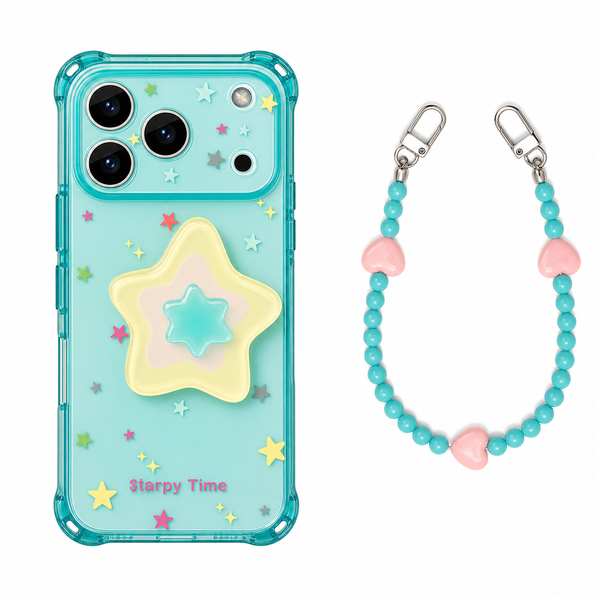 星柄iPhoneケースとミントグリーンのハートチェーン メイン