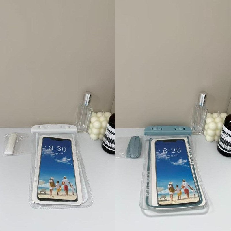 防水スマホポーチ ホワイト×ライトブルー 2個セット 色違い