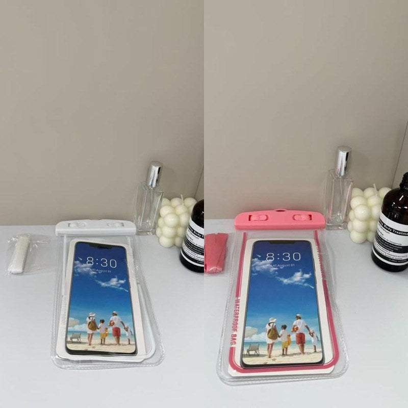 防水スマホポーチ ホワイト×ピンク 2個セット 色違い