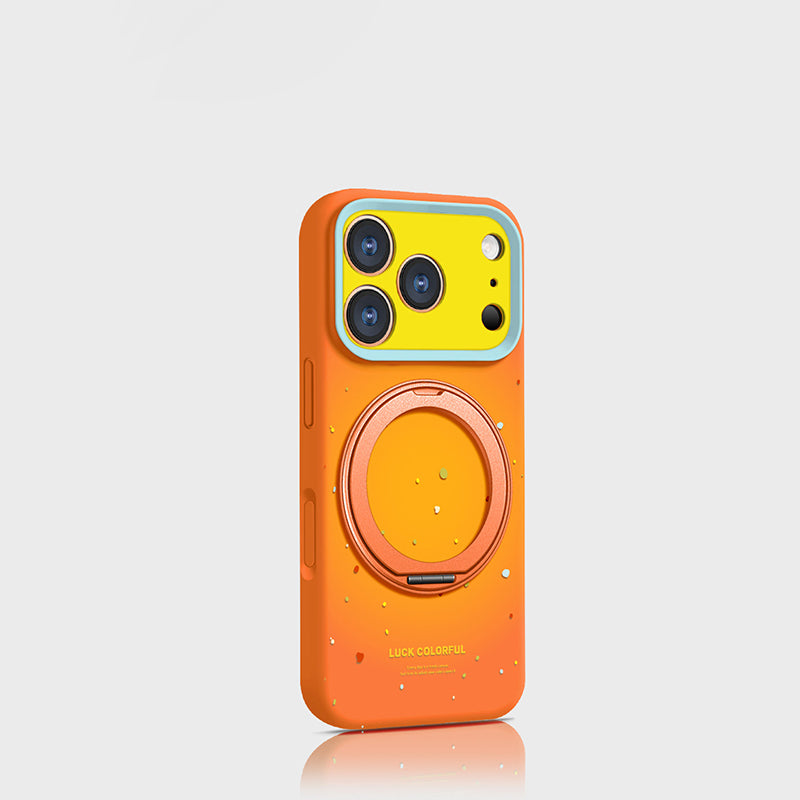 液状シリコン iPhone ケース ビビッドオレンジ+回転スタンド