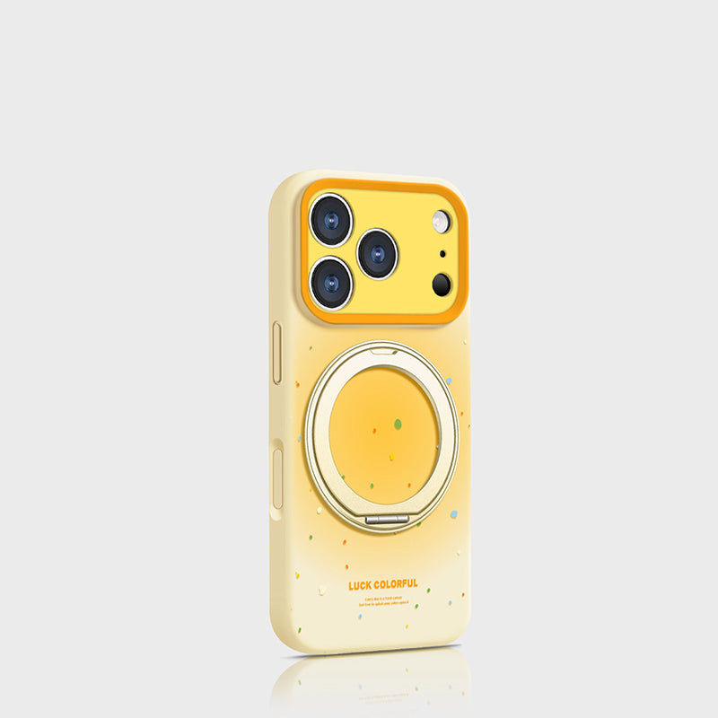 液状シリコン iPhone ケース クリームイエロー+回転スタンド