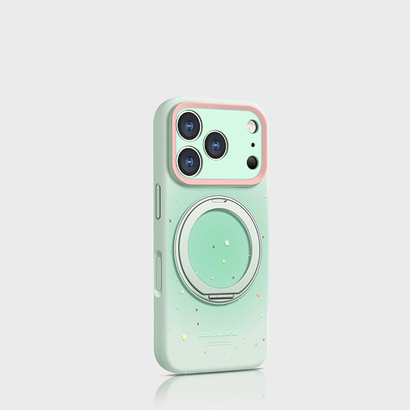 液状シリコン iPhone ケース ペールミント+回転スタンド