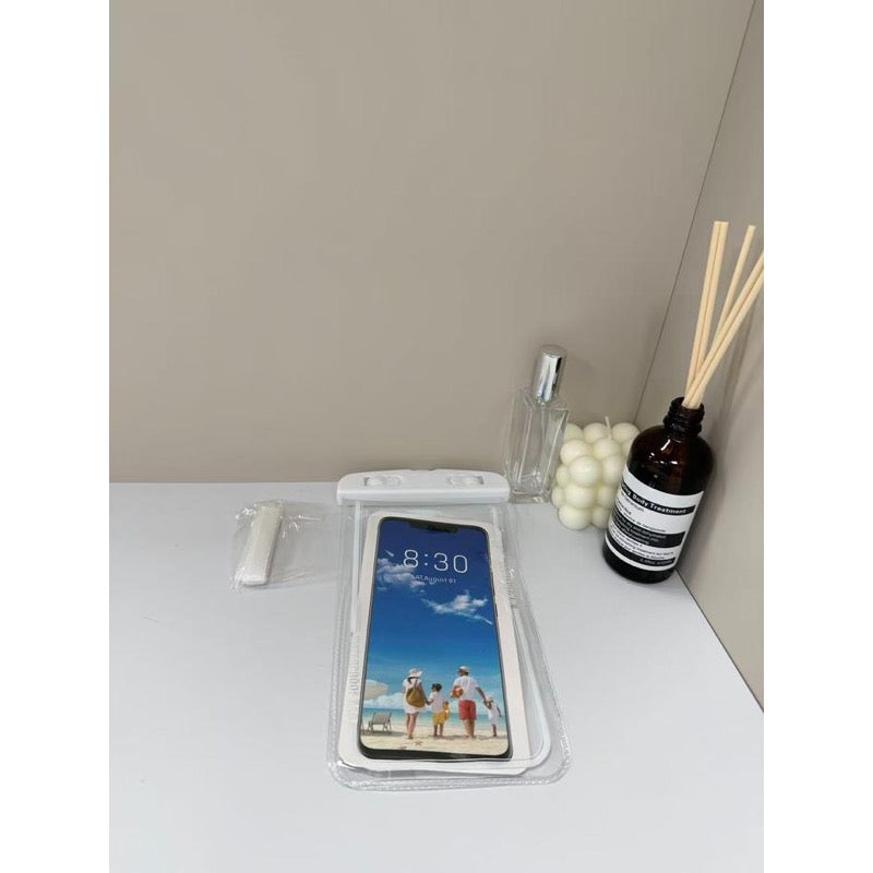 防水スマホポーチ ホワイト スマホ防水ケース 首かけストラップ付き