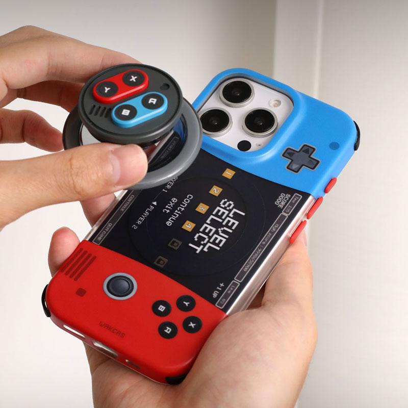 赤青配色ゲーム機モチーフオリジナル個性派マグネット式スマホケース