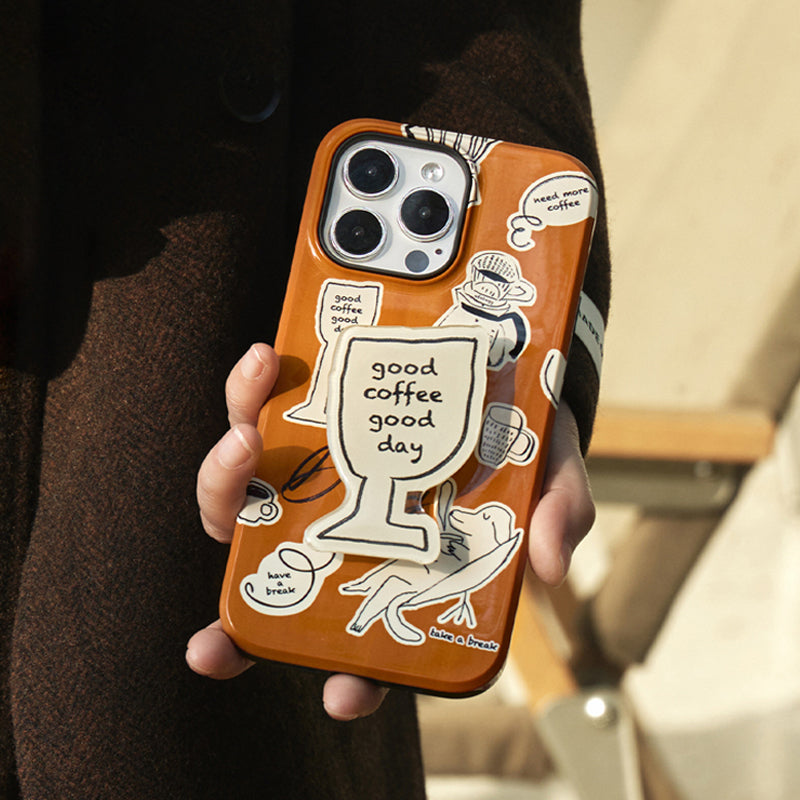 コーヒーイラストデザイン韓国風フィルム二重構造スマホケース